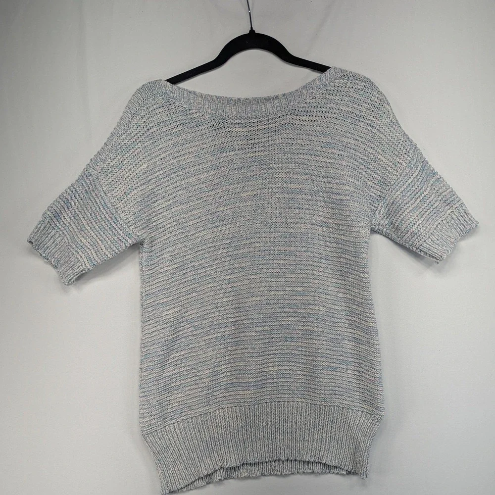 Viva La Vida Essential Style Pastel Space Dye Short Sleeve Knit Sweater Large